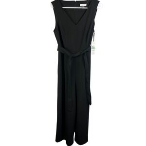 Calvin Klein Jumpsuit Womens 8 Black V-Neck Belted Wide Leg CD3C12P2 Workwear